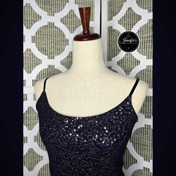 The Limited Blue Mesh Sequin Adjustable Spaghetti Strap Tank Top Size Medium - Picture 2 of 12